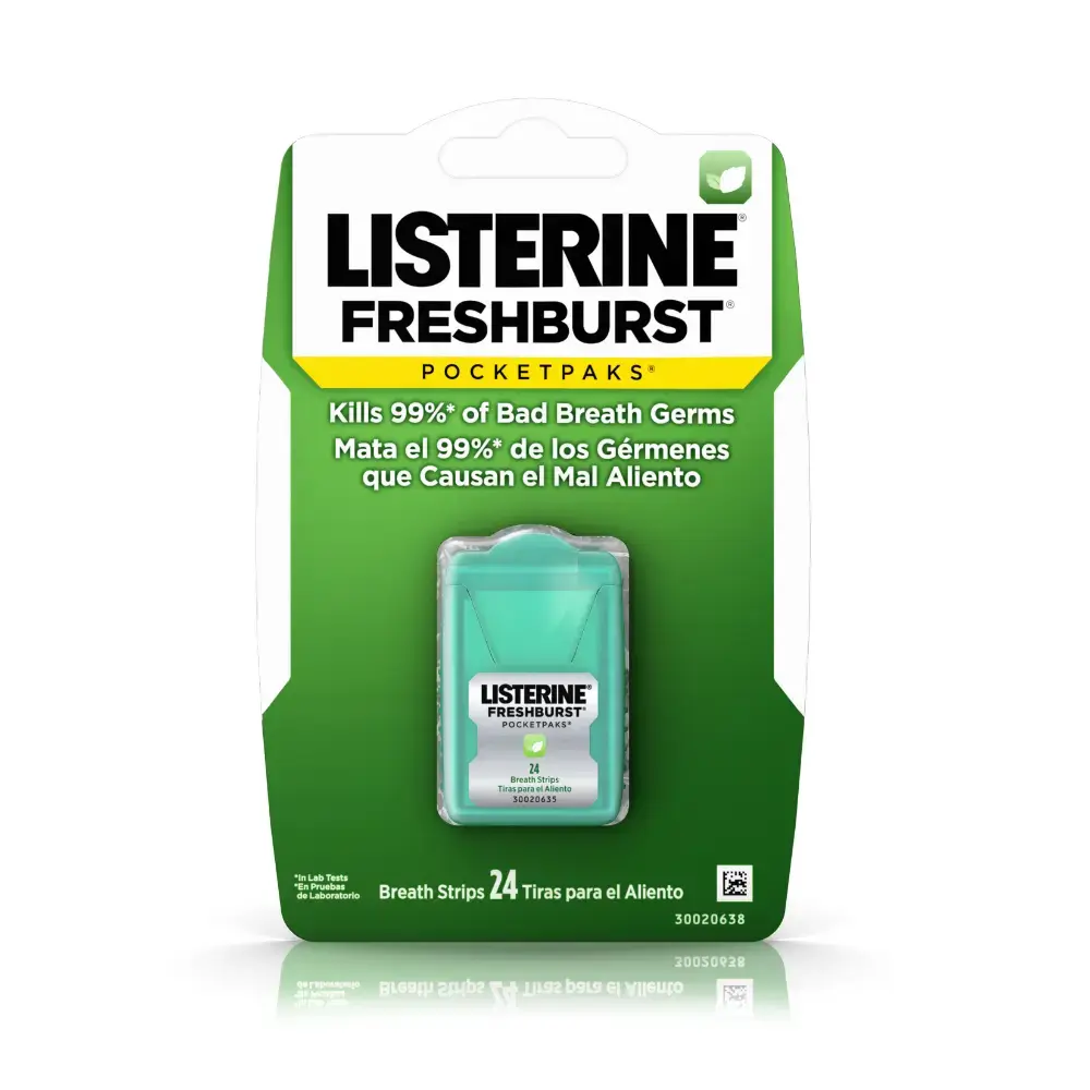 Front Pack Shot of LISTERINE® POCKETPAKS® Fresh Breath Strips FRESHBURST 24 ct.