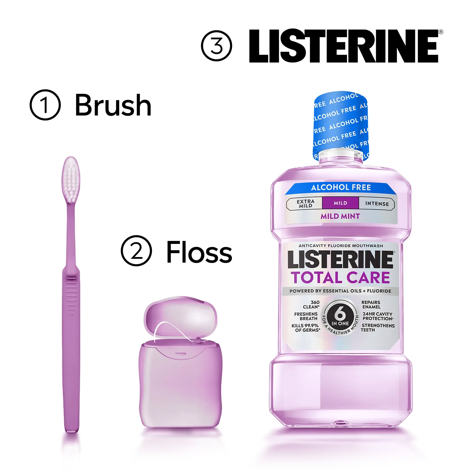 3 Steps for a Cleaner, Healthier Mouth: 1 Brush, 2 Floss and 3 Listerine!