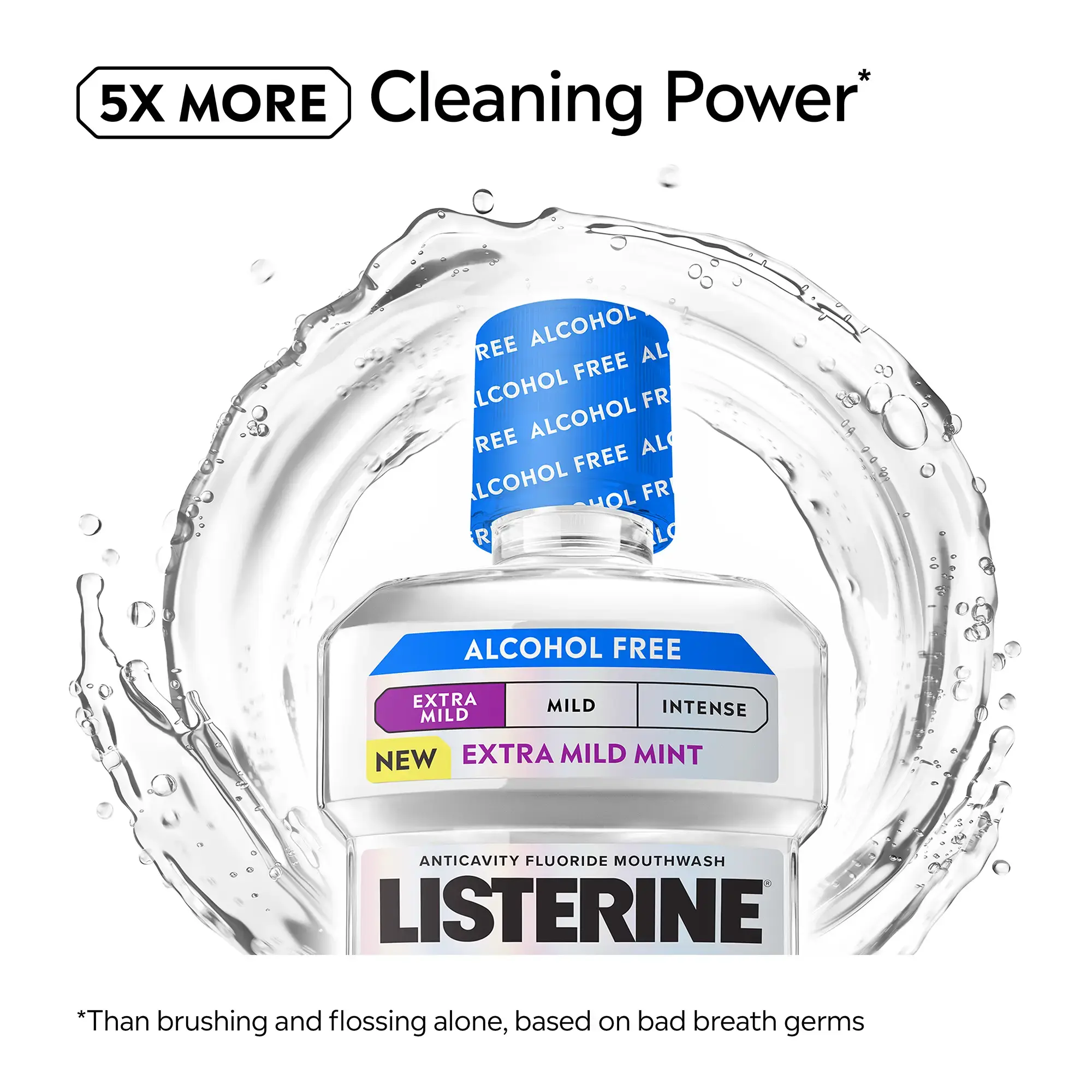 5x more cleaning power. Than brushing and flossing alone, based on bad breath germs
