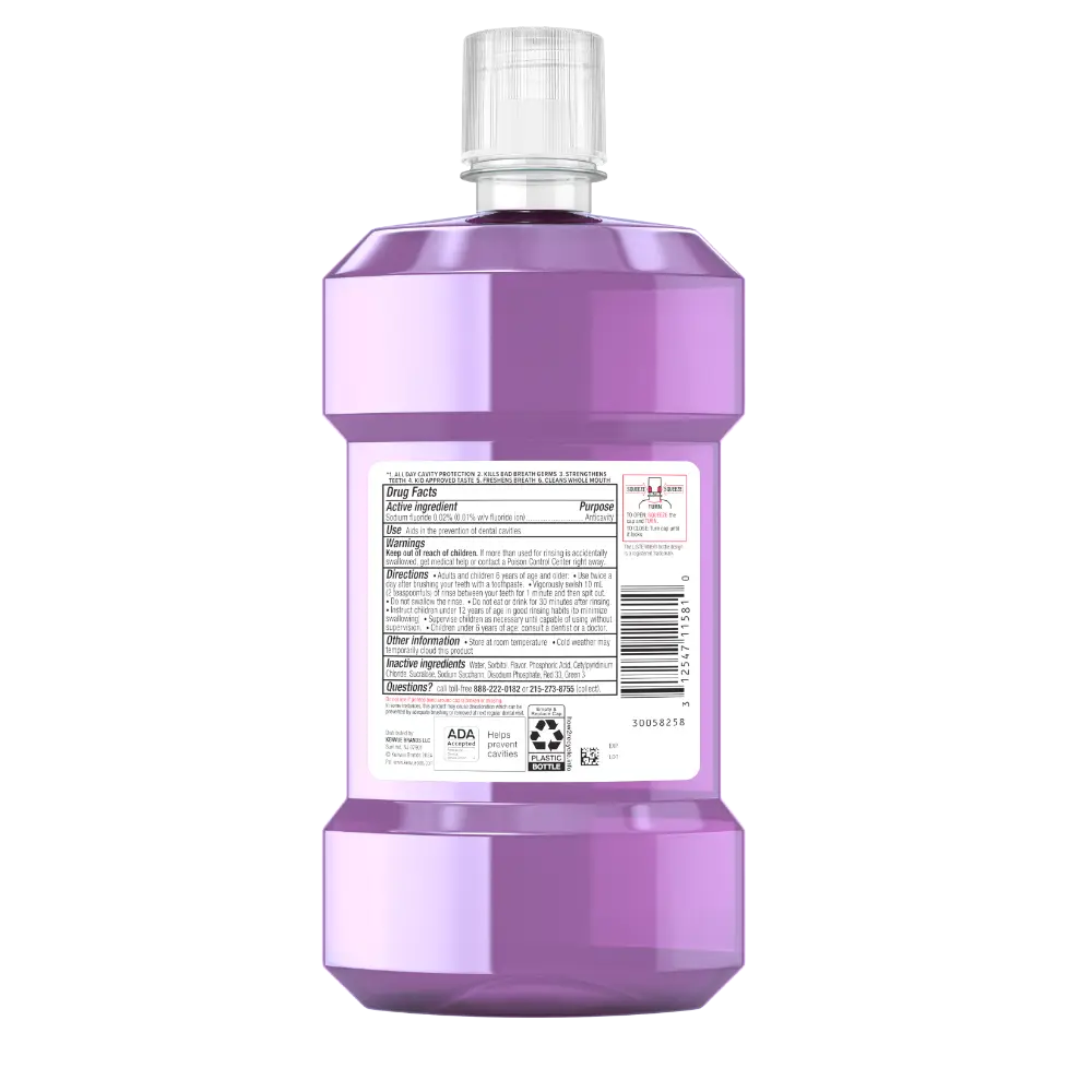 Back Pack Shot of LISTERINE® TOTAL CARE Kids Alcohol Free Anticavity Fluoride Mouthwash Berry Splash 500mL
