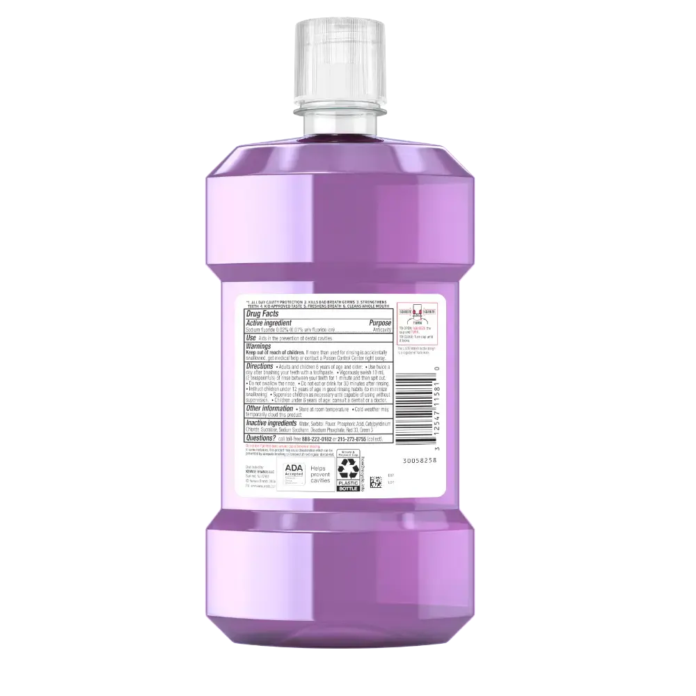 Back Pack Shot of LISTERINE® TOTAL CARE Kids Alcohol Free Anticavity Fluoride Mouthwash Berry Splash 500mL