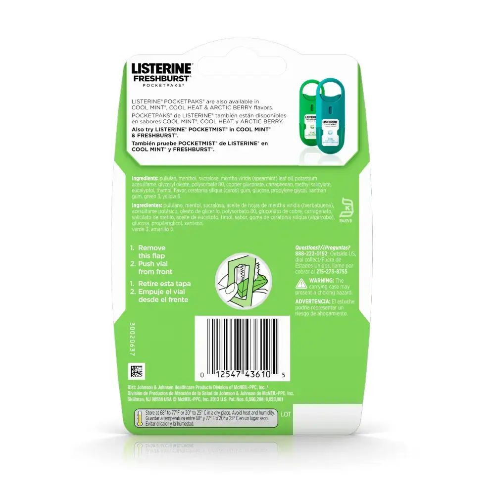 Back Pack Shot of LISTERINE® POCKETPAKS® Fresh Breath Strips FRESHBURST 24 ct.