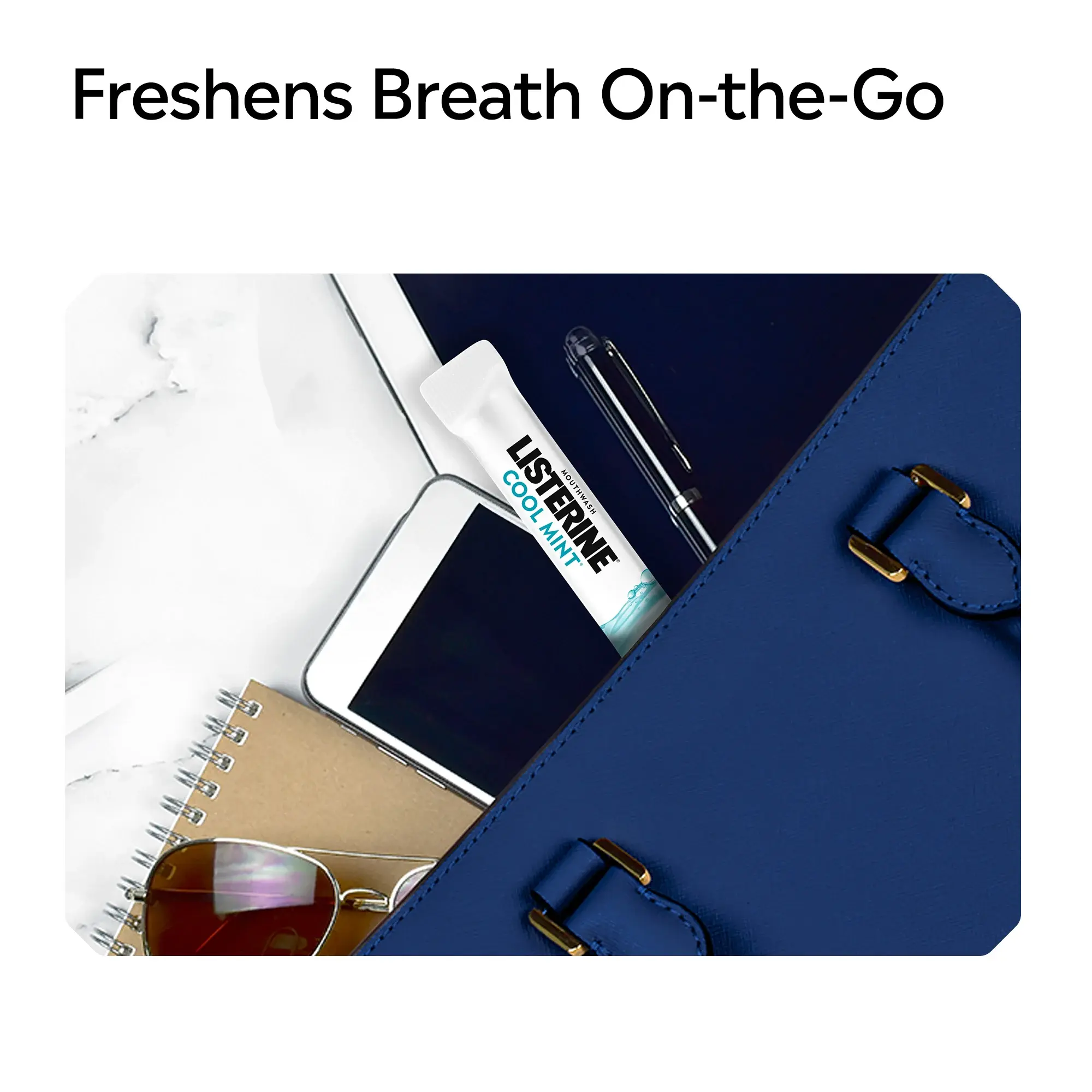 New LISTERINE® On-The-Go Cool Mint, Alcohol Free, freshens breath on-the-go