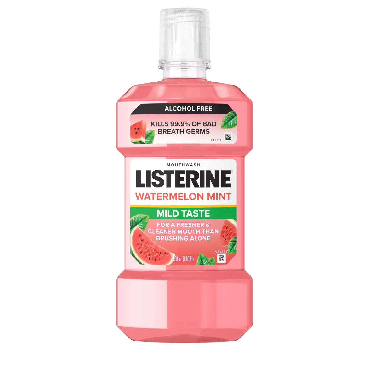 Front pack shot of LISTERINE® Watermelon Mint Alcohol Free Mouthwash 500mL