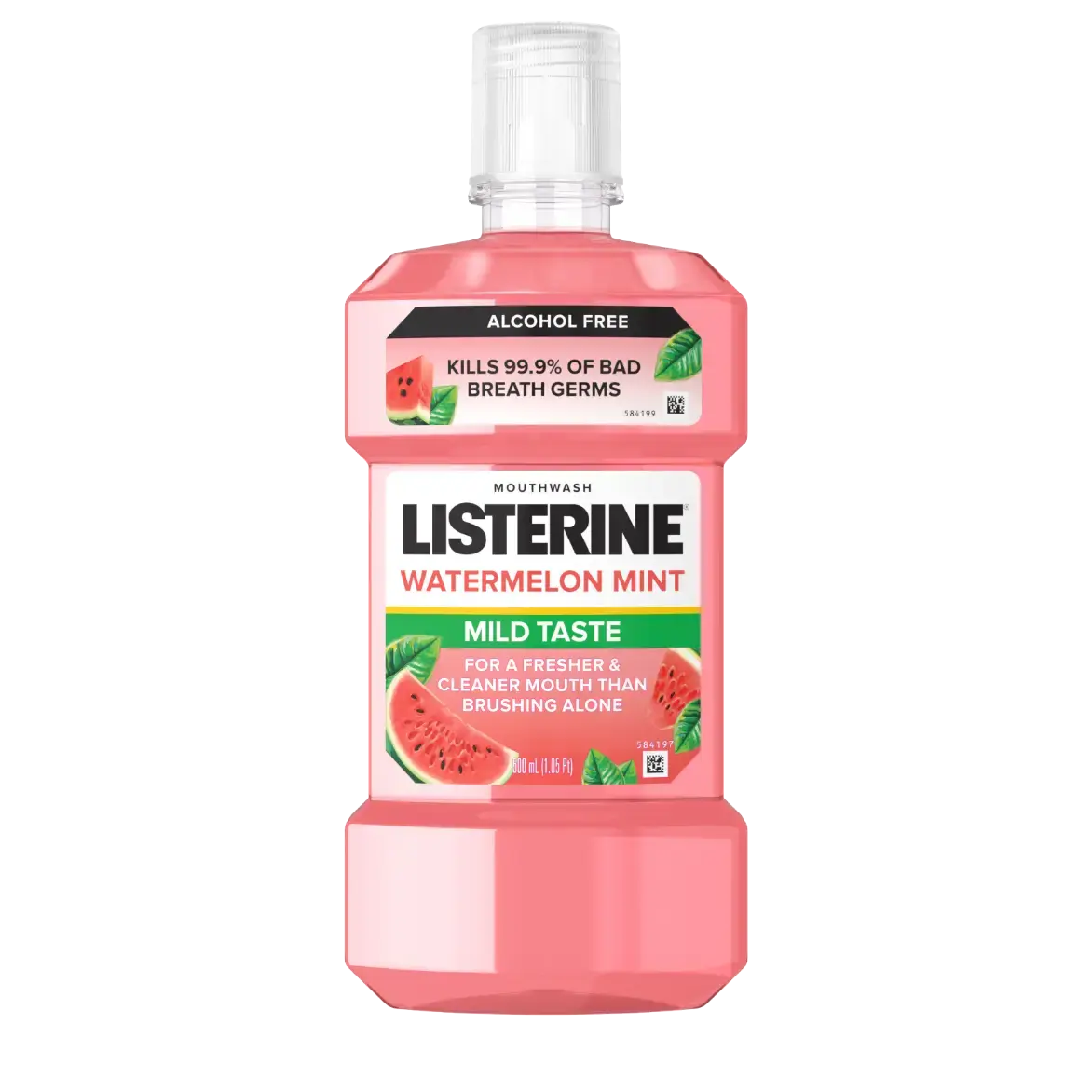 Front pack shot of LISTERINE® Watermelon Mint Alcohol Free Mouthwash 500mL