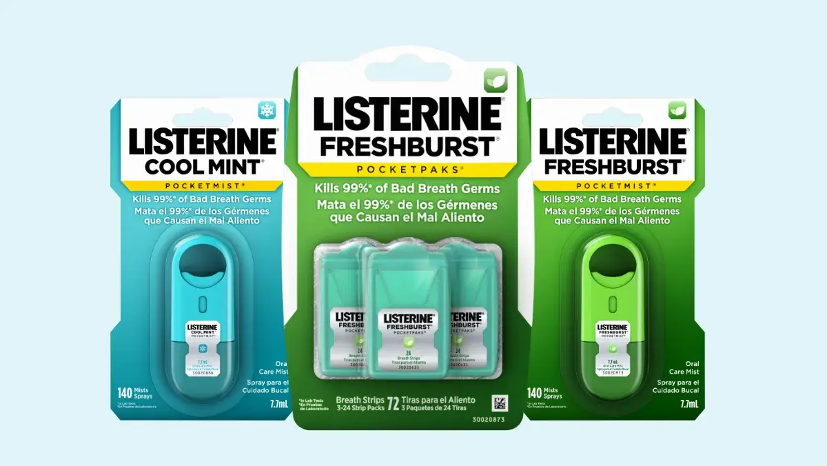 LISTERINE® On the go featuring Cool mint pocketmist and freshburst pocketpaks line up