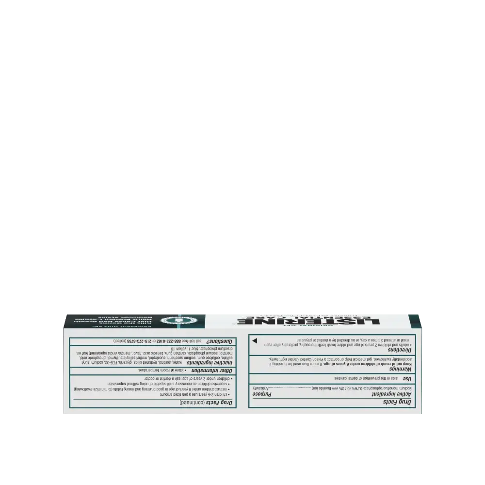 Back Pack Shot of LISTERINE® ESSENTIAL CARE® Fluoride Anticavity Toothpaste 4.2oz