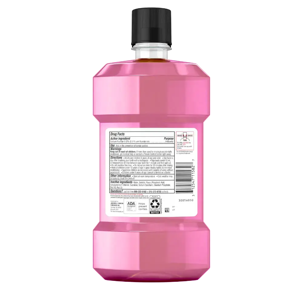 Back Pack Shot of LISTERINE® SMART RINSE® Kids Fluoride Mouthwash Pink Lemonade 500mL