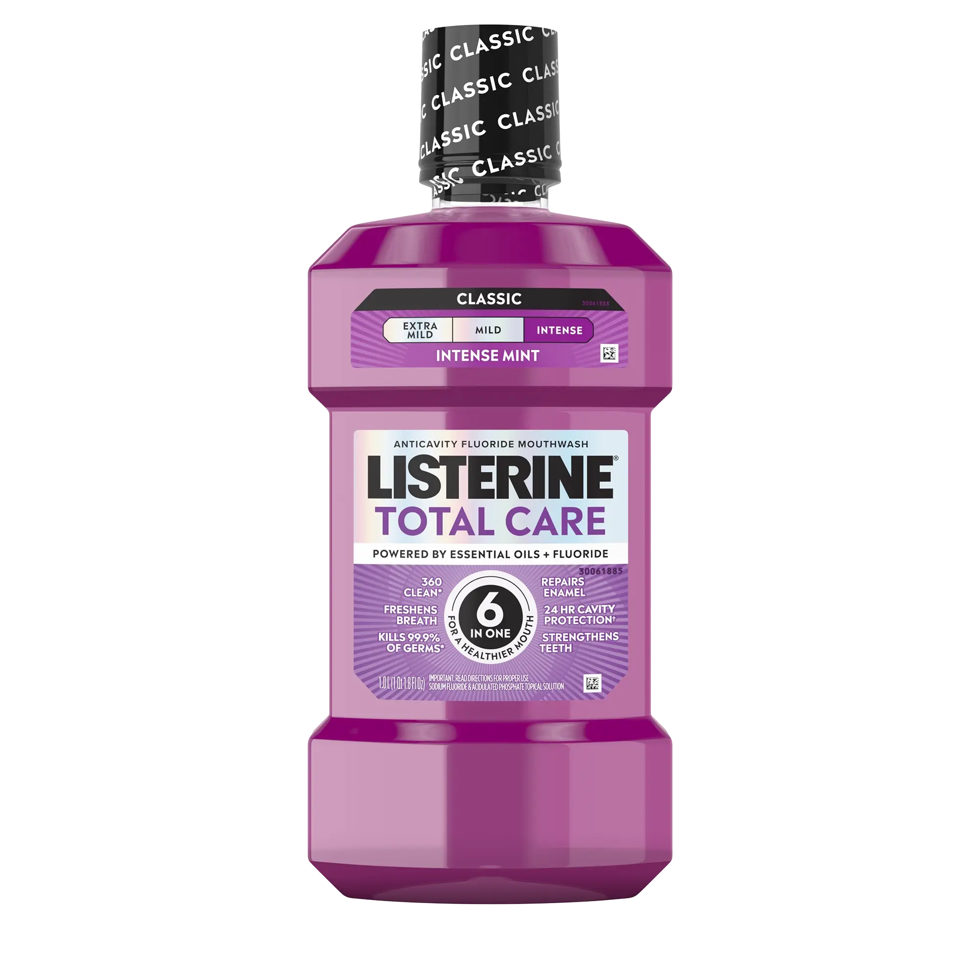 Front pack shot of LISTERINE® TOTAL CARE Intense Anticavity Mouthwash, Intense Mint 1L