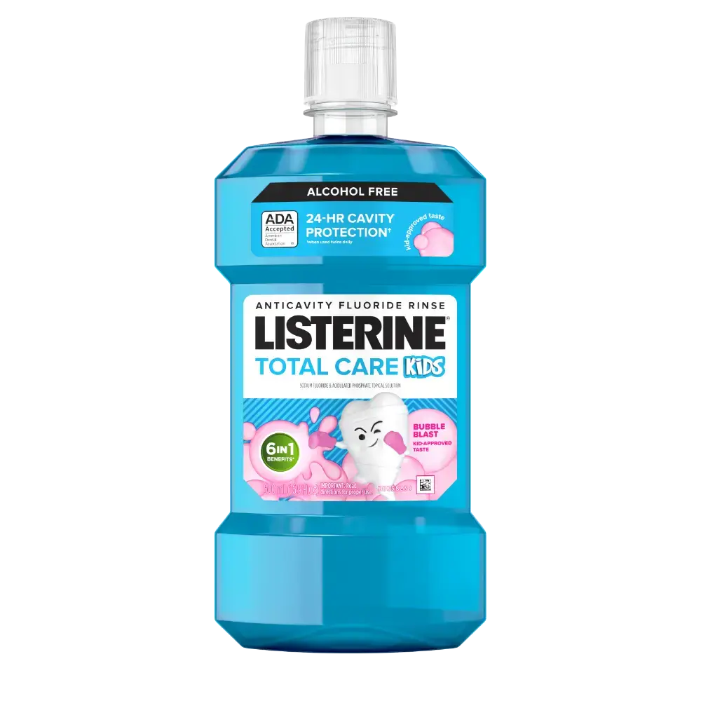 LISTERINE® TOTAL CARE Kids Alcohol Free Anticavity Fluoride Mouthwash Bubble Blast, Front of Pack