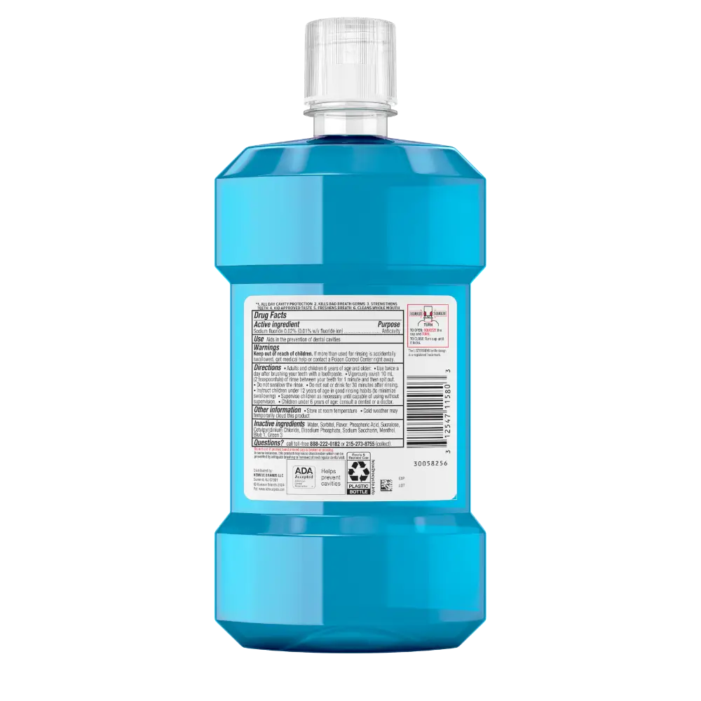 Back Pack Shot of LISTERINE® TOTAL CARE Kids Alcohol Free Anticavity Fluoride Mouthwash Bubble Blast 500mL