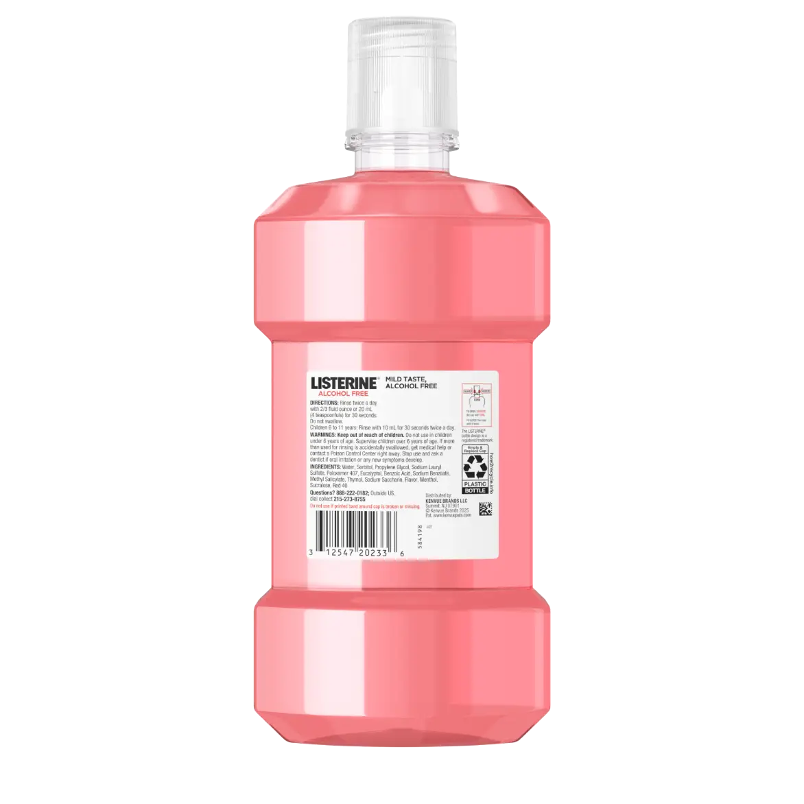 Back pack shot of LISTERINE® Watermelon Mint Alcohol Free Mouthwash 500mL