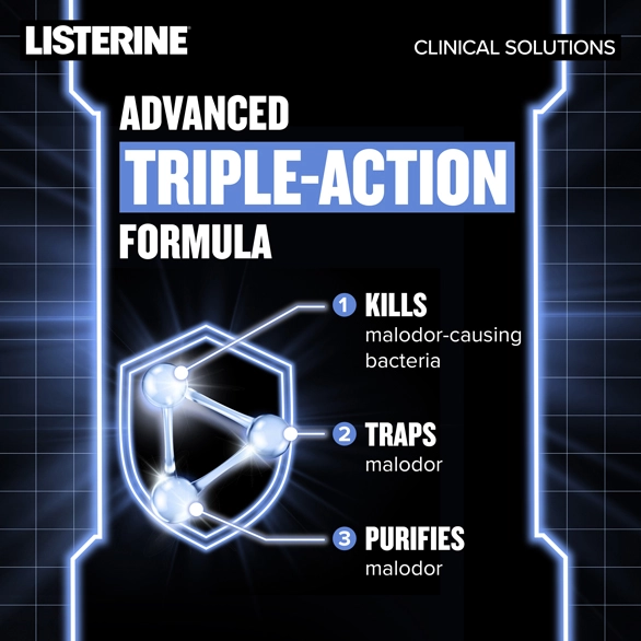 Listerine breath defense utilizes a triple-action formula