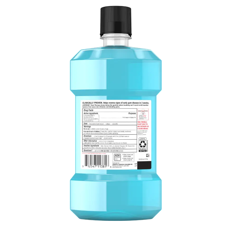 Back Pack Shot of LISTERINE® GUM THERAPY Glacier Mint Antiplaque & Antigingivitis Mouthwash 1Liter