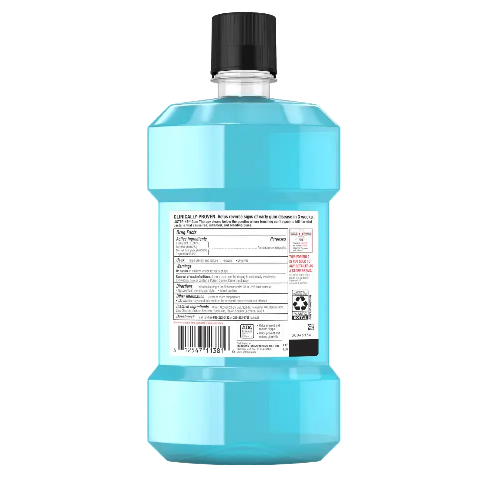 Back Pack Shot of LISTERINE® GUM THERAPY Glacier Mint Antiplaque & Antigingivitis Mouthwash 1Liter