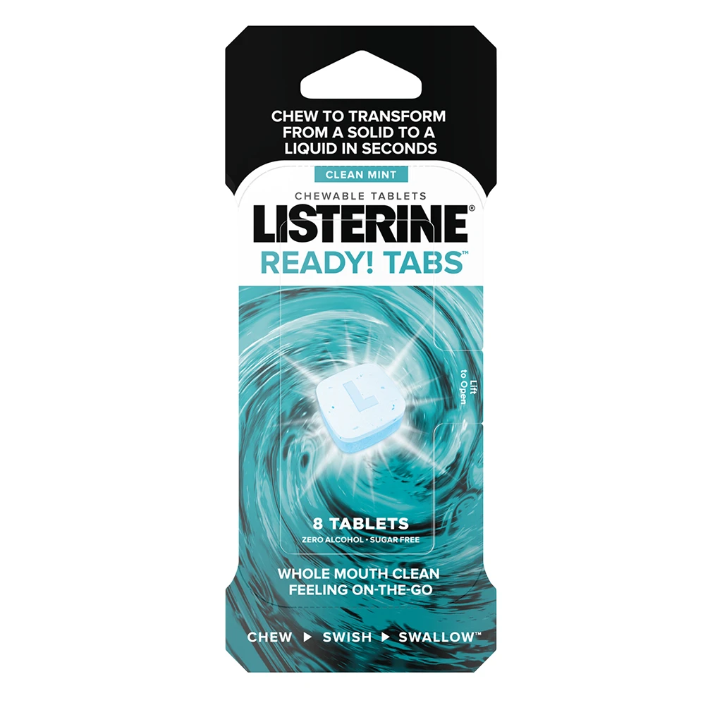 Listerine Ready! Tabs Chewable Tablets 8ct in clean mint for a whole mouth clean feeling on-the-go