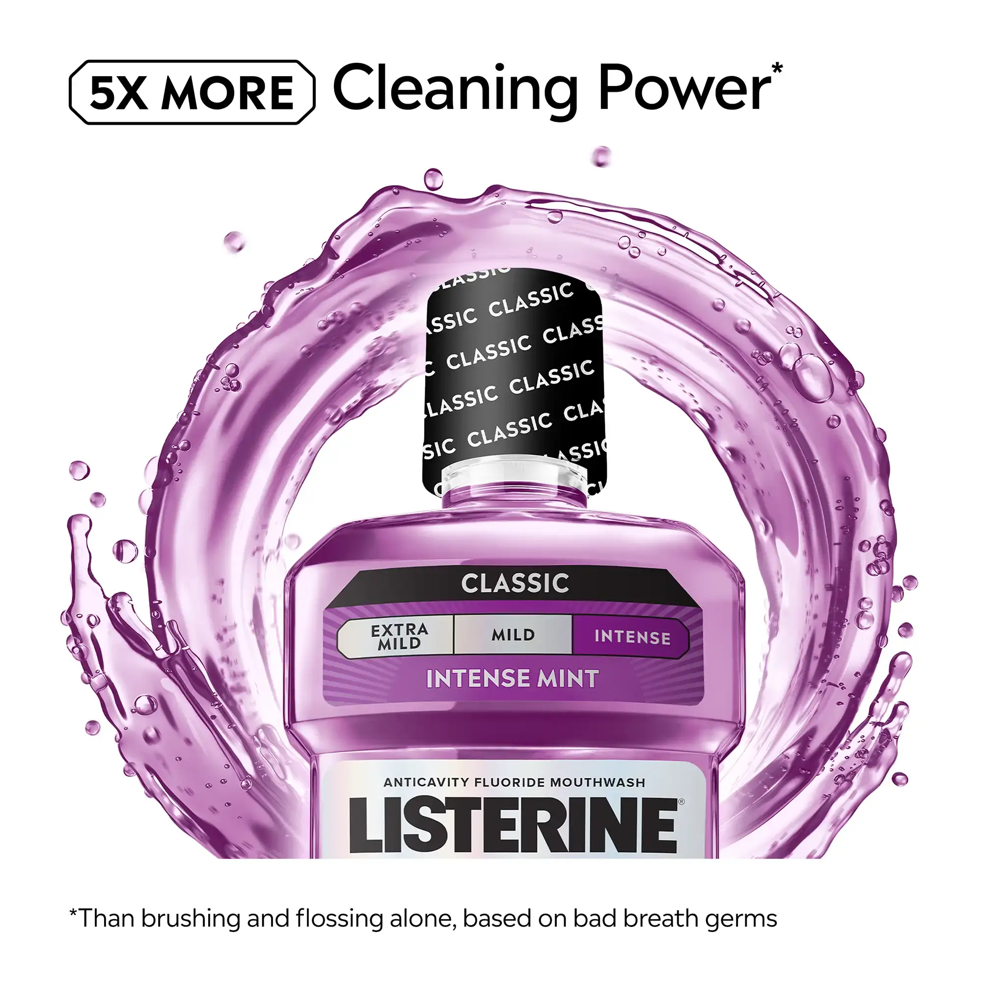 5x more cleaning power. Than brushing and flossing alone, based on bad breath germs