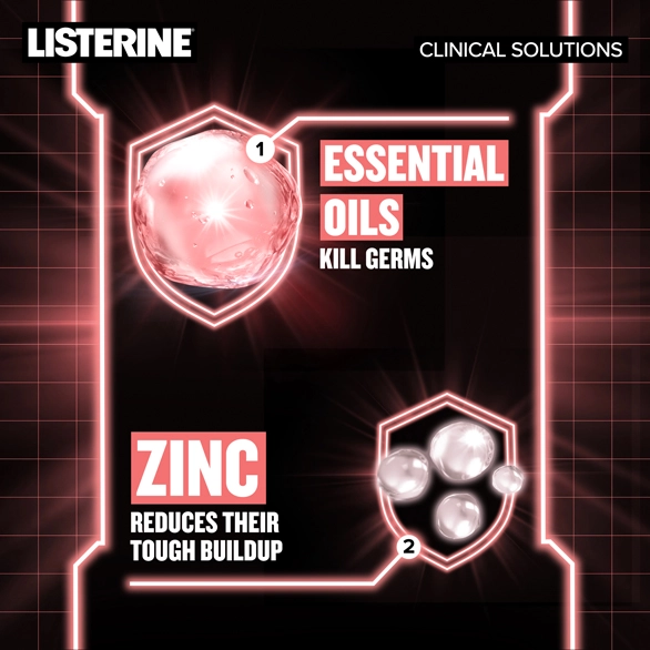 Listerine Clinical Solutions uses essential oils and zinc