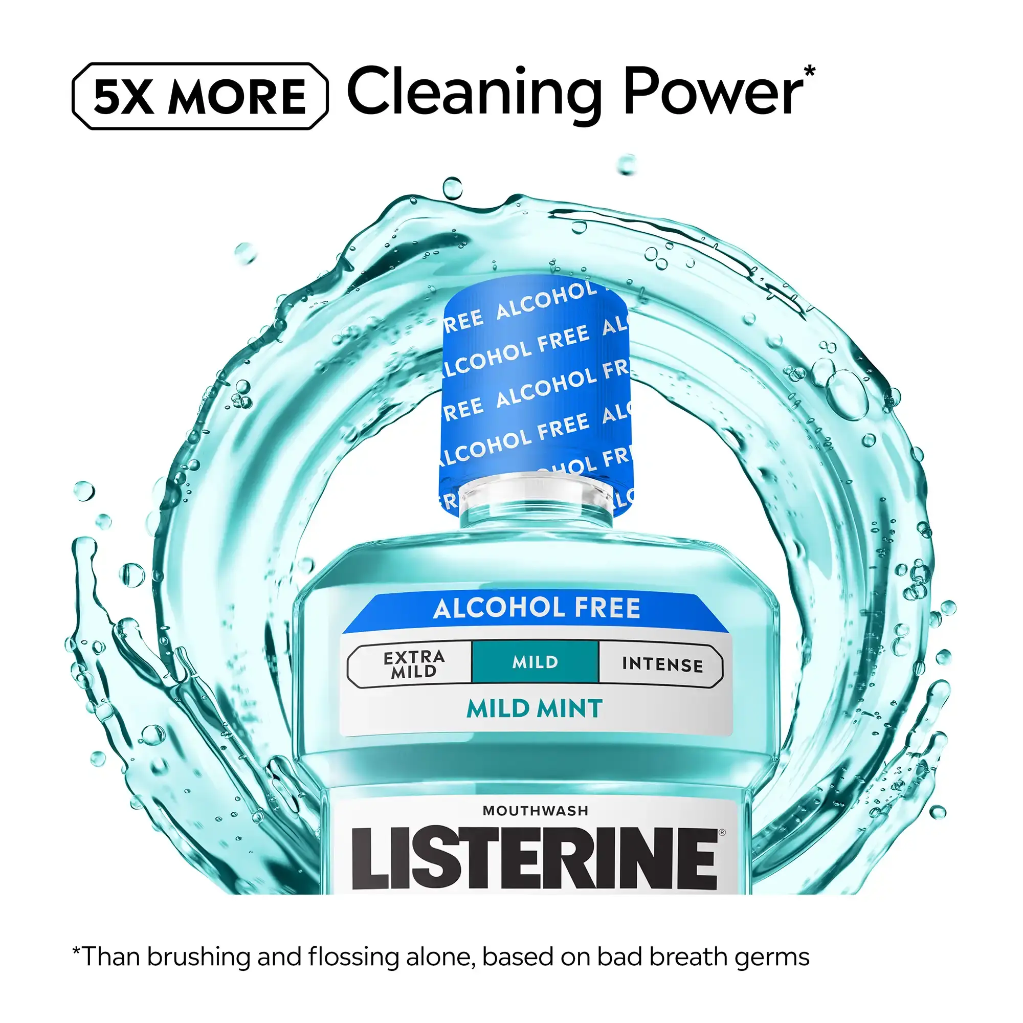 5x more cleaning power. Than brushing and flossing alone, based on bad breath germs