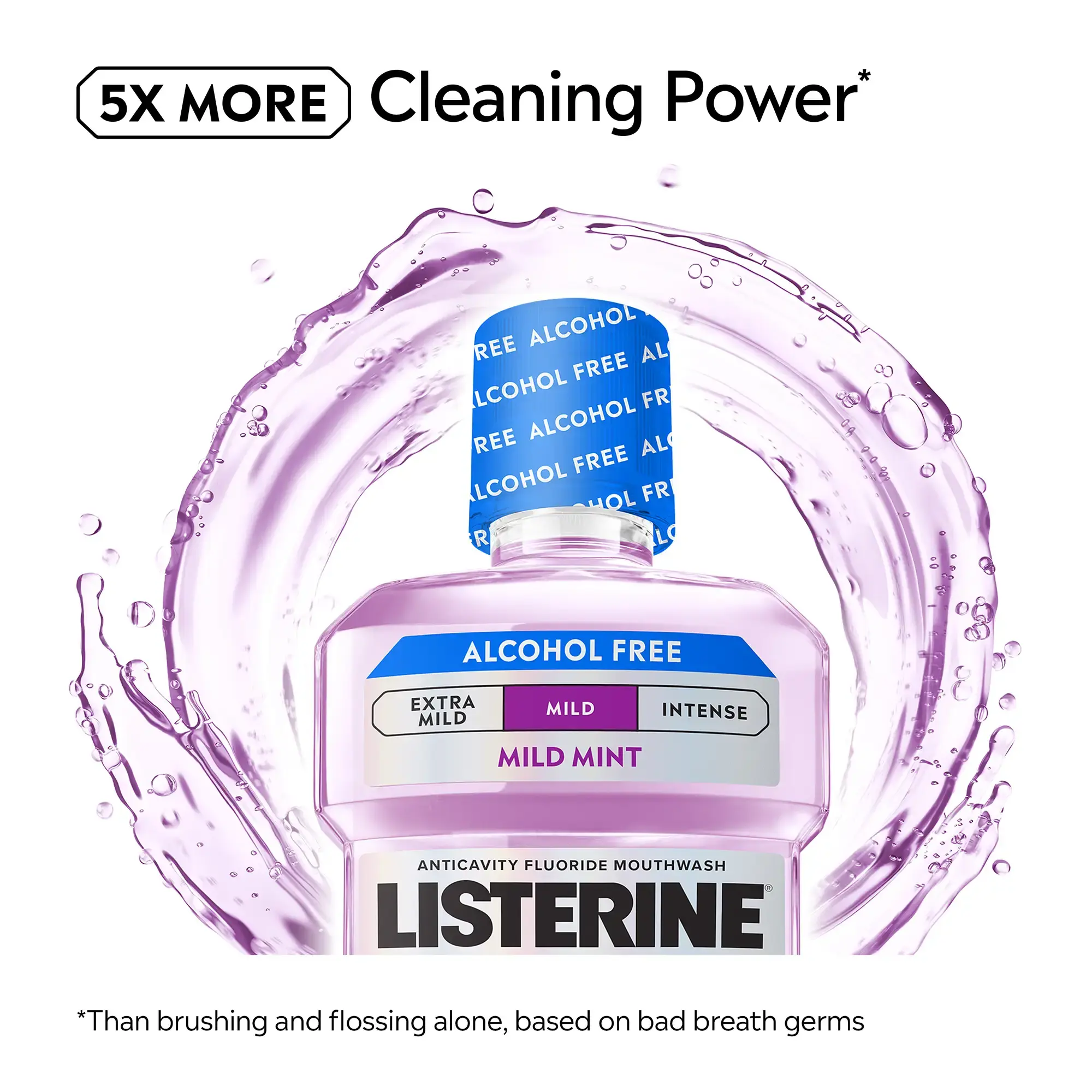 5x more cleaning power. Than brushing and flossing alone, based on bad breath germs