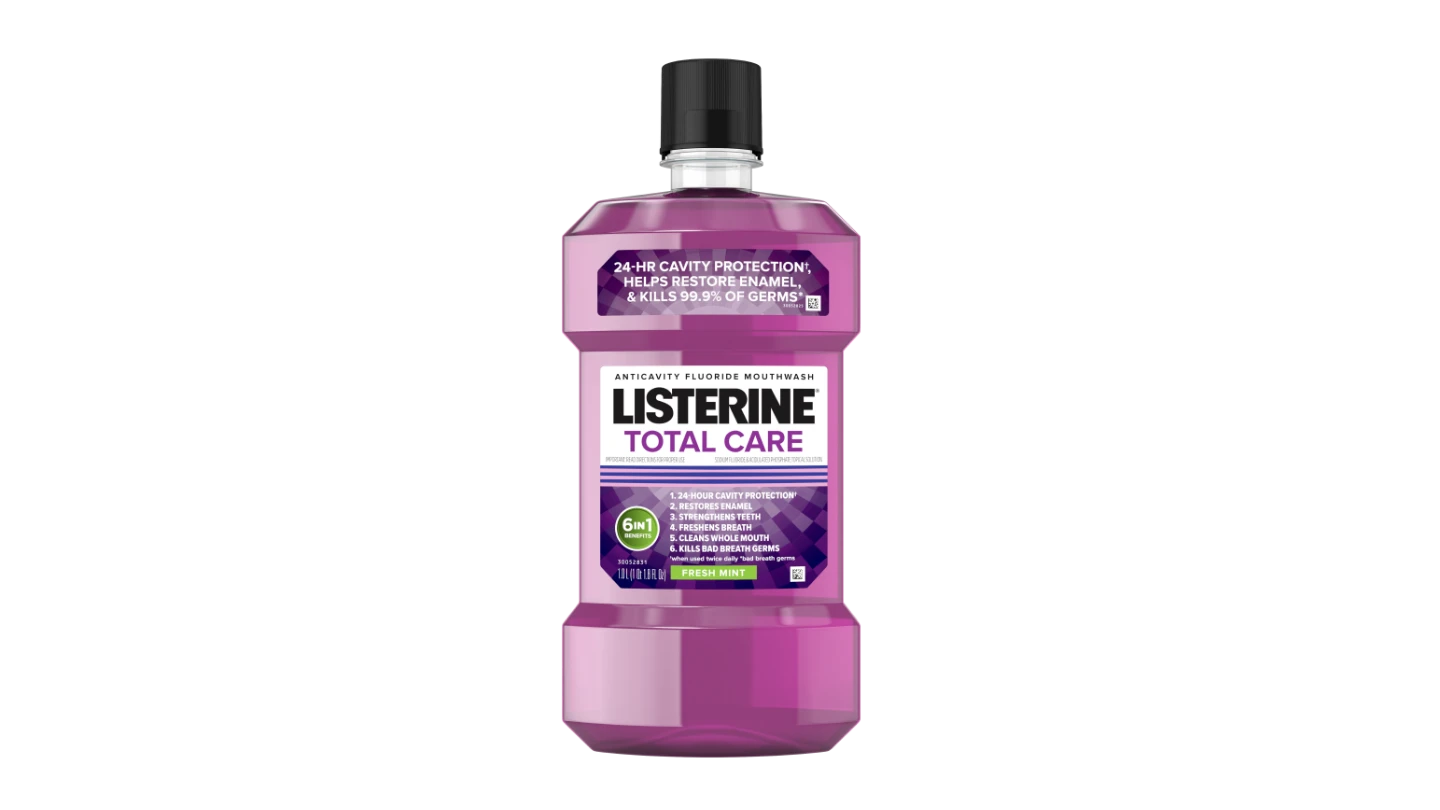 Listerine Total Care Mouthwash kills 99.9% of germs with 24-HR cavity protection & 6-in-1 benefits