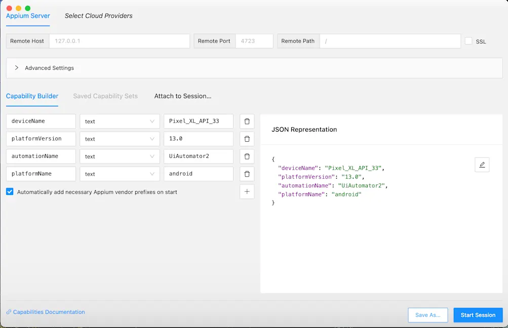 Using appium inspector