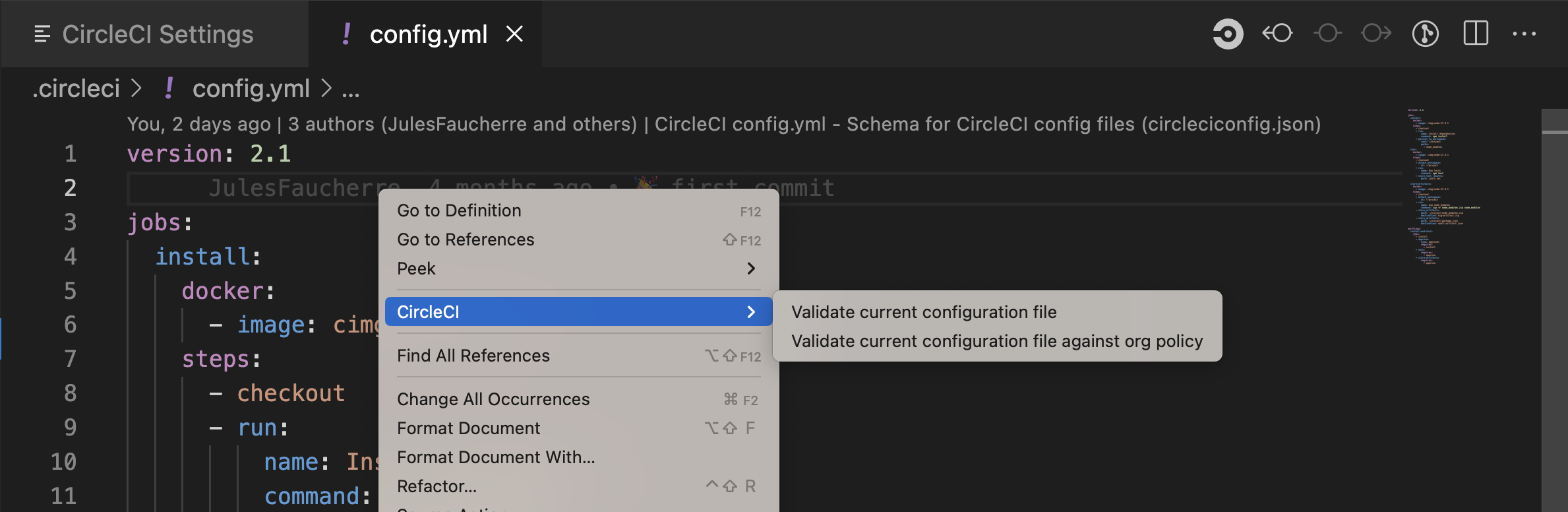 circleci-vscode-right-click-config-comands