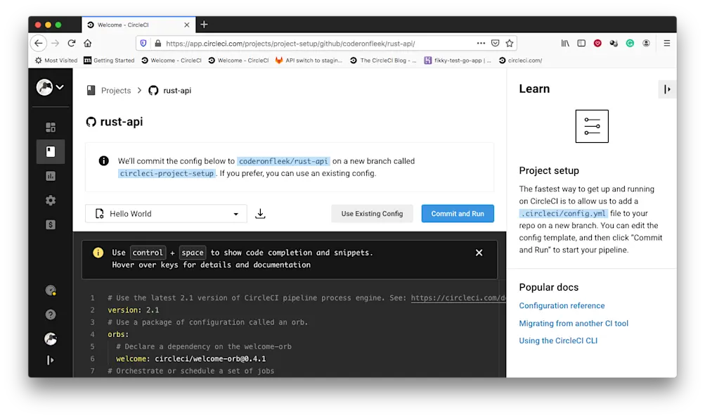 CircleCIでコンフィグの追加