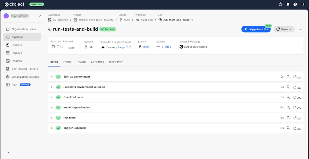 Successful pipeline execution