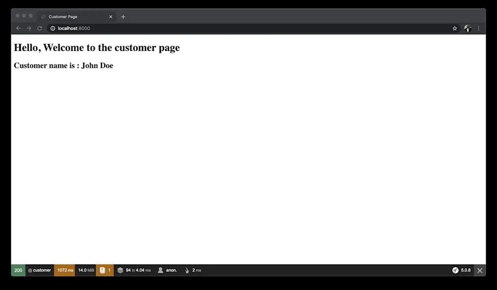 Application homepage