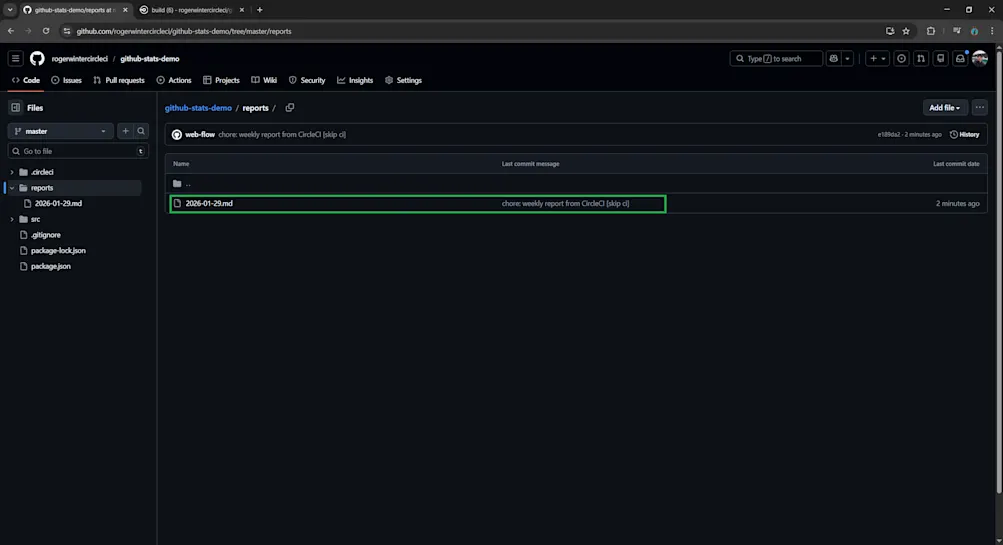 Report markdown file inside of reports folder on GitHub interface
