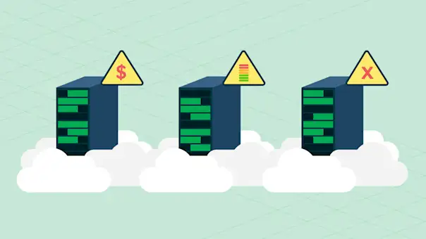 A trio of stylized servers on a cloud, representing the use of cloud bursting to manage infrastructure cost, capacity, and high demand.