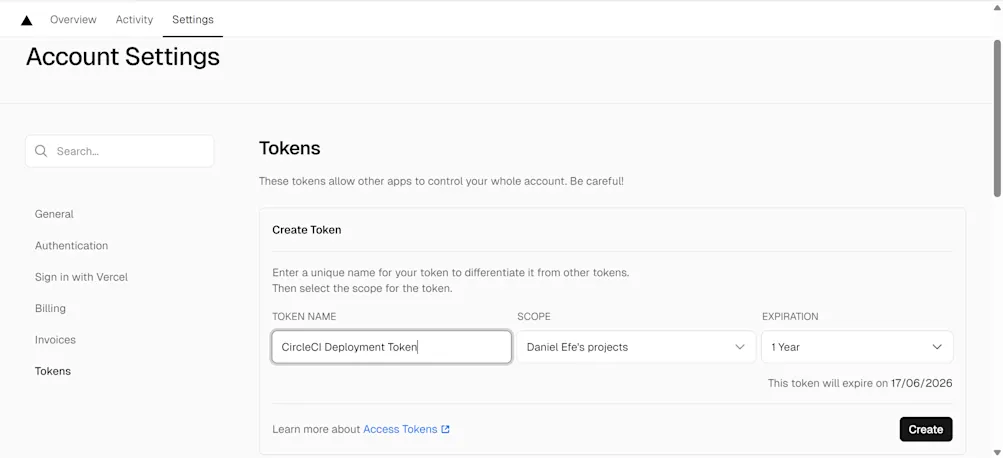Create token
