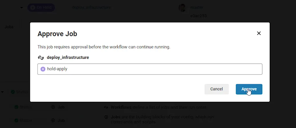 Workflow job approval dialog