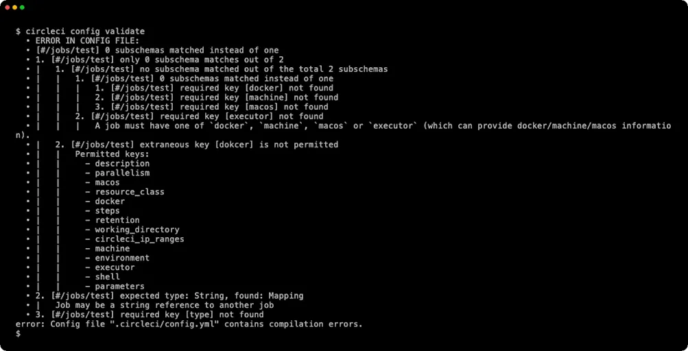 circleci config validate reporting the misspelled dokcer key