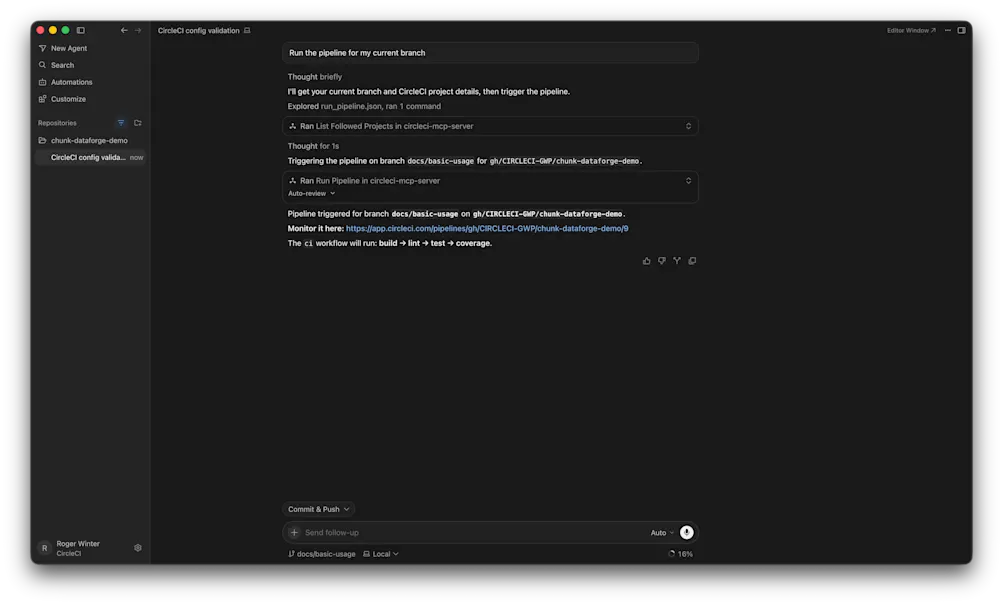 Triggering CircleCI pipeline via MCP server from Cursor