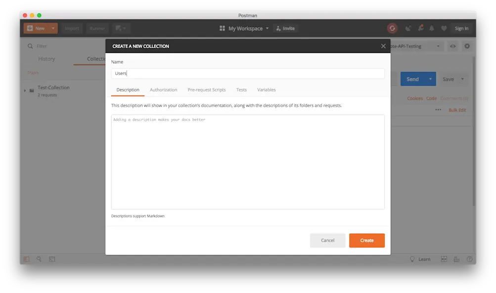 コレクションの作成 - Postman