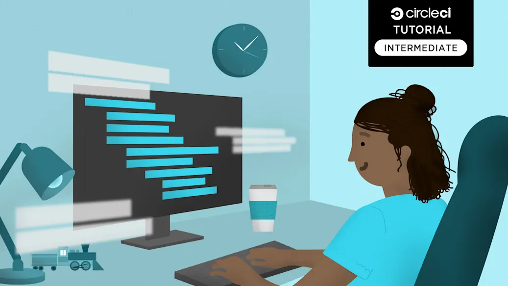 Developer A sits at a desk working on an intermediate-level project.