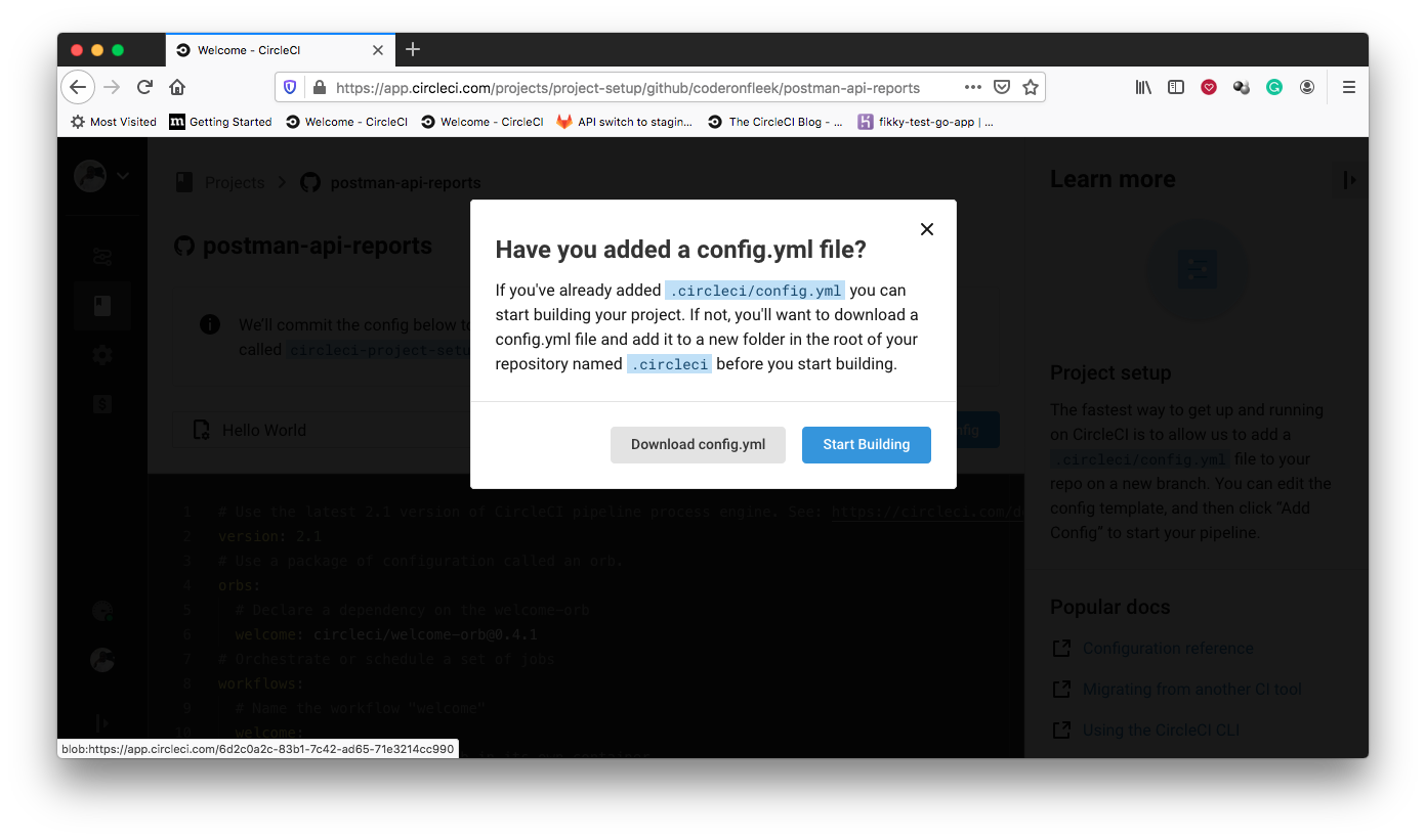 Building Postman test reports - CircleCI