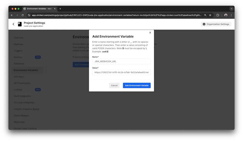 Add Jira webhook URL
