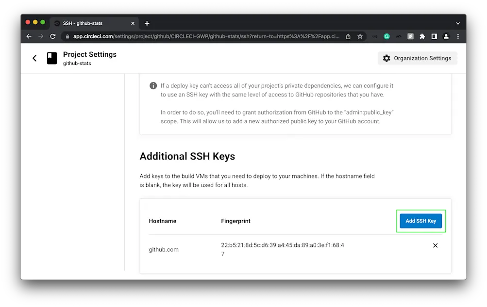 SSH keys section