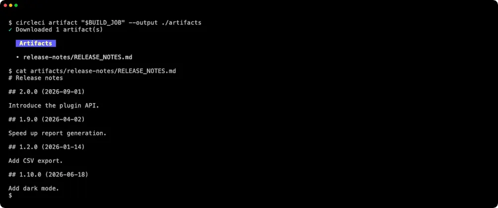 circleci artifact downloading the release notes, which list 1.10.0 last