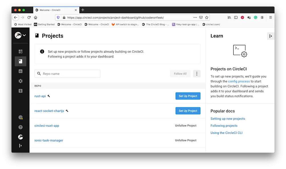 CircleCIでプロジェクトの追加