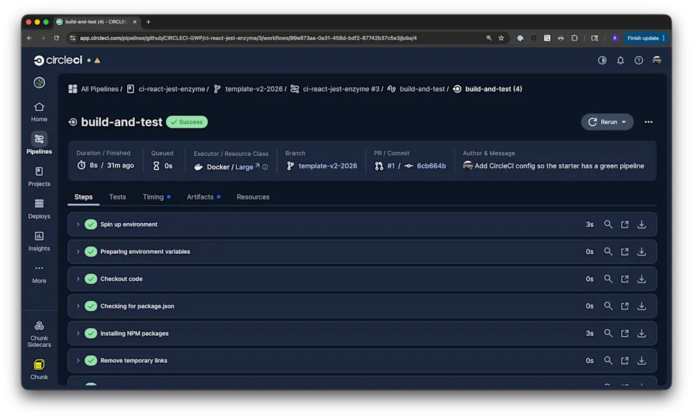 All steps view in CircleCI