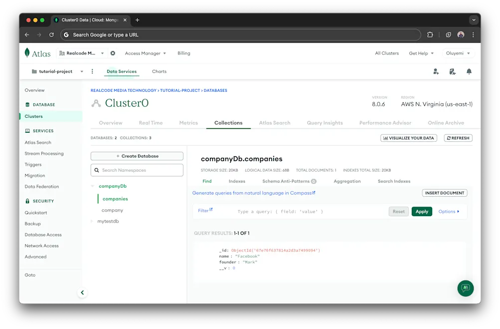 Collections on MongoDB Atlas