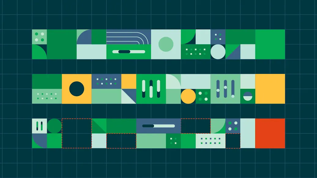 Colorful rows made up of blocks of code elements.