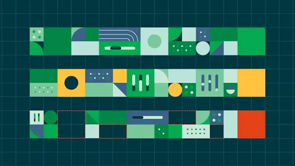 Colorful rows made up of blocks of code elements.