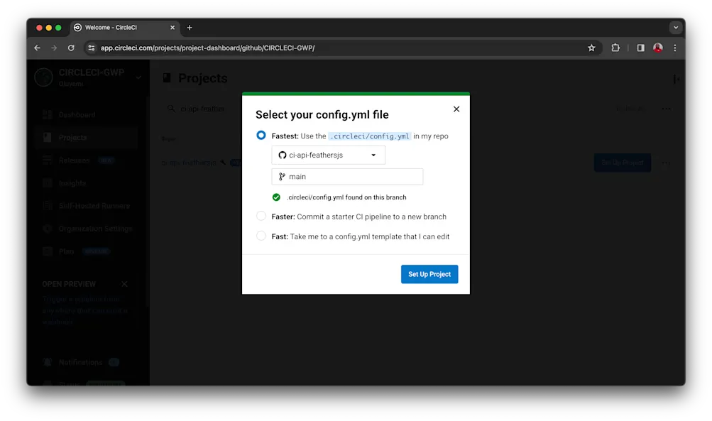 CircleCI project set up