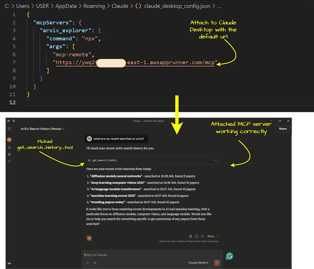 Testing deployed Arxiv explorer mcp running on Claude desktop