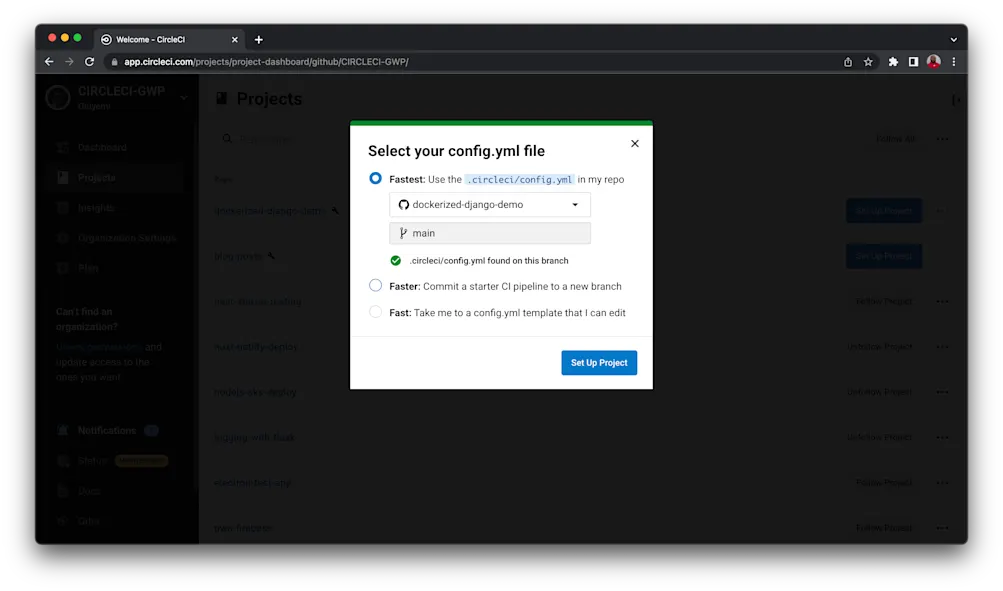 Project settings - select config